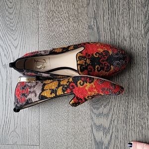 Vince Camuto black wool winter loafers crocheyed gold hardware